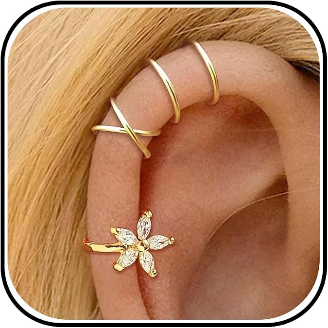 Ear Cuffs Non Piercing 14K Gold Plated Ear Cuff Earrings for Women Trendy Clip on Cartilage Earring Stacks Non Pierced Adjustable Fake Earrings Set Jewelry