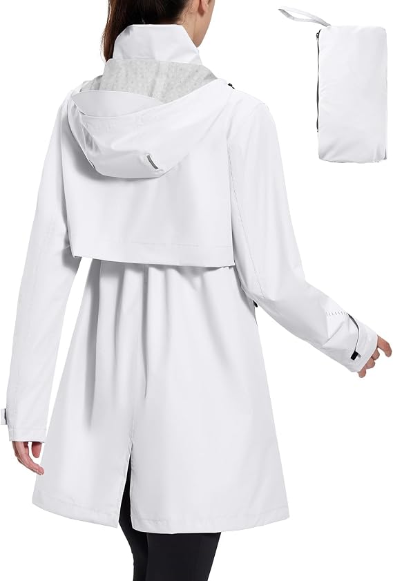 baleaf Women's Long Rain Coat Lightweight Packable Jacket with Hood