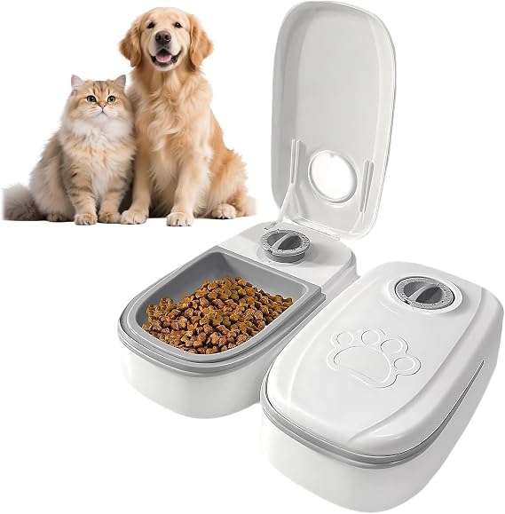 Automatic Cat Feeder, Dual Smart Cat Feeder Automatic with Timer for Dry & Wet Food, 48-Hour Automatic Feeder for Cats and Dogs, Easy To Use and Clean.