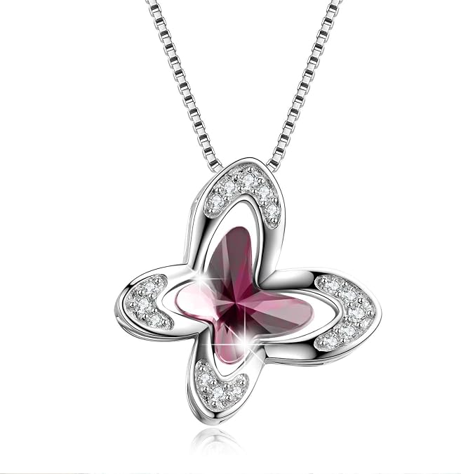 AOBOCO Sterling Silver Butterfly Pendant Necklace Embellished with Crystals from Austria, Dreamy Morpho Helena Butterfly Gifts for Butterfly Lovers, Fine Jewelry Gifts for Women