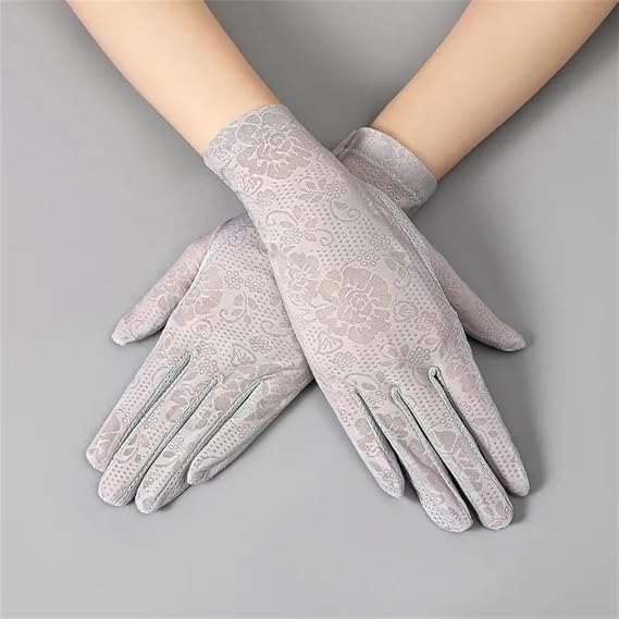 Women Sexy Lace Sunscreen Outdoor Drive Cycling Touch Screen Breathable Thin Ice Silk Gloves