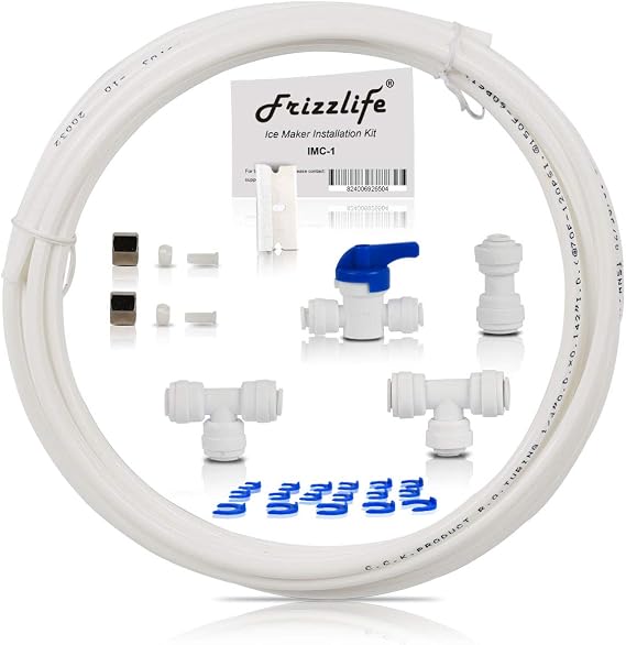 Frizzlife IMC-1 Ice Maker Fridge Water Line Installation Kit Fits For 1/4 & 3/8 Connect Water Filtration system and Reverse Osmosis System