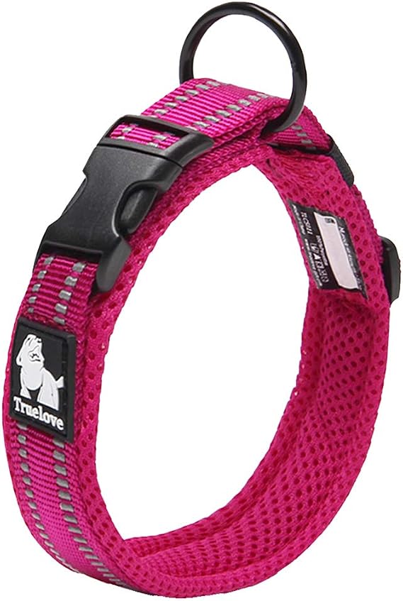TRUE LOVE Köpek Tasması Yansıtıcı Premium Duraflex Toka, Yüksek Dereceli Naylon Dokuma Şok Yok Temel Yaka TLC5011 (Fuşya, XL)