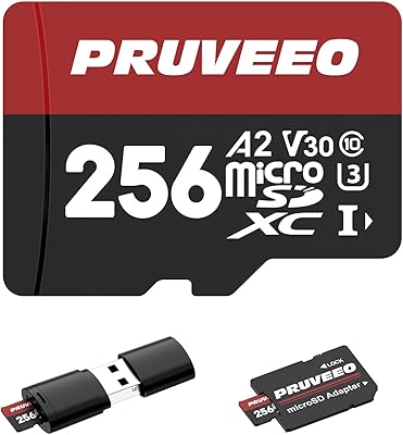 PRUVEEO 256GB A2 U3 V30 4K UHD High Speed Micro SDXC Memory Card with Adapter and Card Reader for Dash Cam Smartphones Tablets Cameras, 1500 Write and Erase Cycles