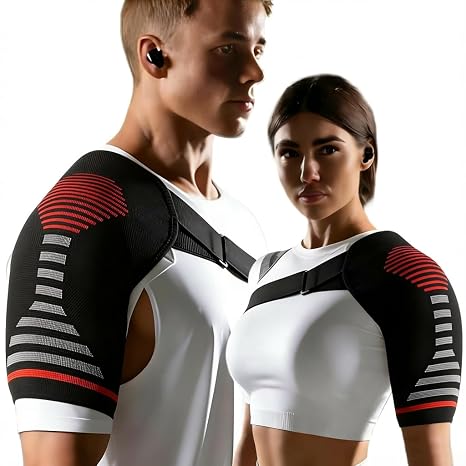 Shoulder Support Brace for Men & Women Orange for Discomfort Relief & Muscle Relaxation, Easy to Wear & Remove Red (L/XL)