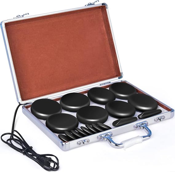 Tiskgg 18Pcs Massage Stones Set, Hot Stones with Warmer, 4 Sizes, Hot Stone for Professional or Home spa/Relaxing