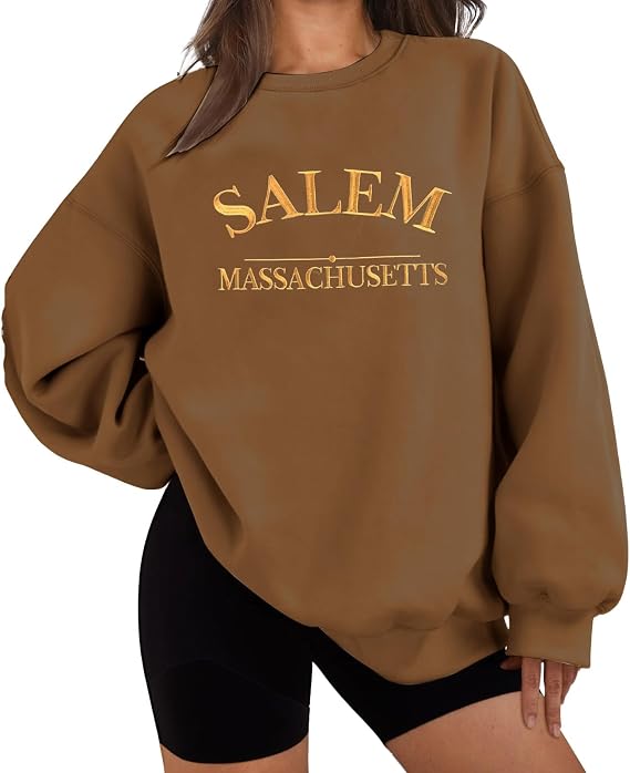 JSLOOO Womens Salem Massachusetts Letter Print Sweatshirts Halloween Pullover Tops 2025 Crewneck Long Sleeve Fit Sweatshirt