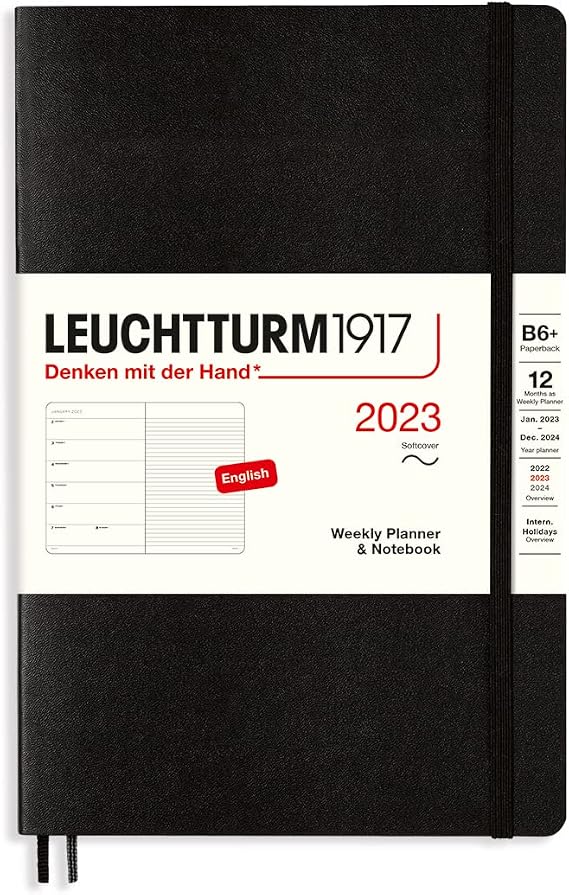 LEUCHTTURM1917 - Weekly Planner & Notebook Softcover Paperback (B6+) 2023, Black (Jan 1 - Dec 31, 2023)