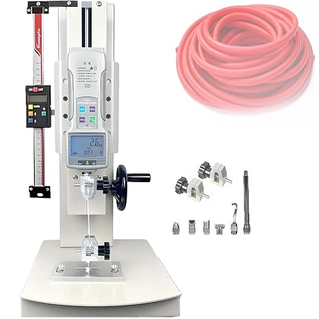 Push Pull Test Stand, Digital Force Gauge Push Pull Tester 2000n/450lbf, Manual Hand Crank Vertical Bench, 270mm Stroke, Includes 5 Test Heads & Fishing Line Clamps, Drop Test(With ruler,10N)