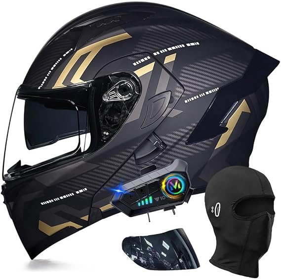 Bluetooth Modular Motorbike Helmet, Full Face Flip Up Motorcycle Double Visor Helmet, DOT/ECE Approved, with Dual Speaker and Microphone, for Adults Men Women M~XXL