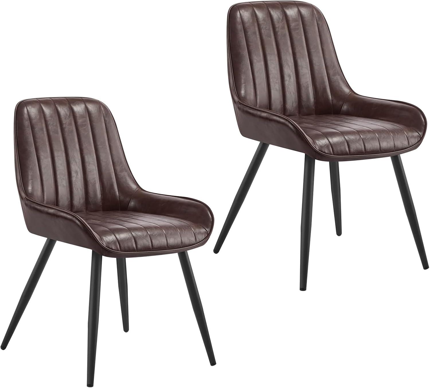 Lestarain Dining Chairs Set of 2, Vintage Kitchen Counter Chairs, With Metal Legs, PU Leather Seat and Backrests, Dark Brown