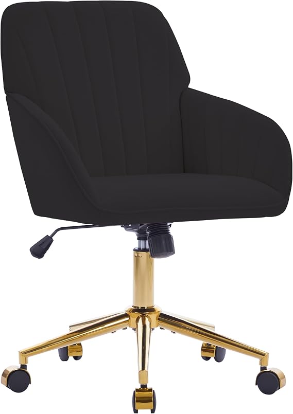 YITAI Velvet Office Desk Chair with Wheels and Gold Base,Modern Height Adjustable 360 Degree Swivel Upholstered Vanity Chairs with Arms for Living Room Bedroom, Study,Black