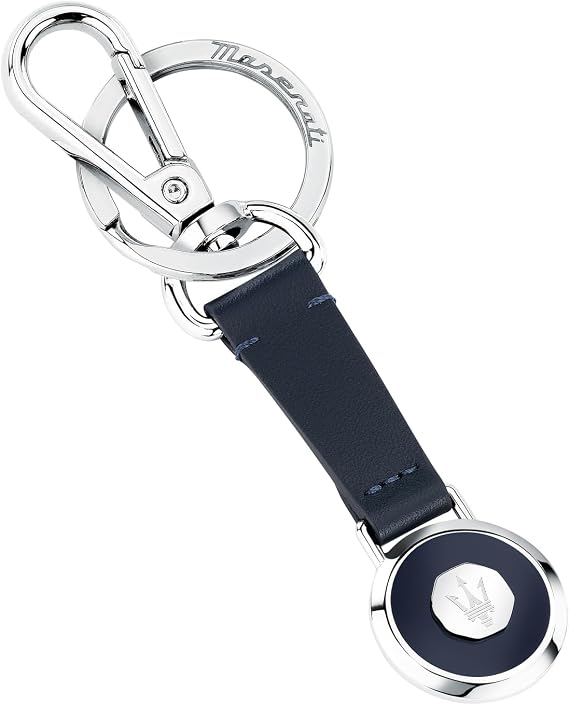 MASERATI Key Ring for Men in Steel, Natural Leather, KEYRINGS Collection, Gift for Man - KMU5240102