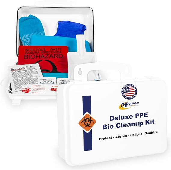 MFASCO Bodily Fluid Cleanup Kit with PPE Equipment | Wall-Mount, Portable