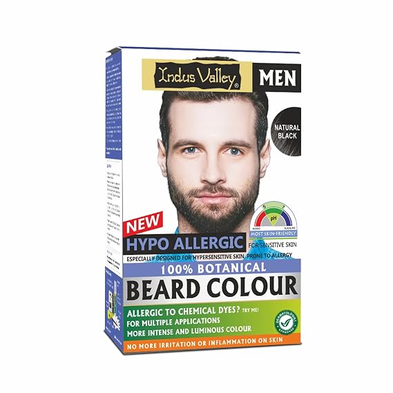 Indus Valley 100% botanical Hypo Allergic Beard Color for Men, Men's Natural Beard Hair Coloring Kit, Amonia & PPD Free Made up of 8 Organic Ingredients, Vegan Free (100g+ 15ml)(Black)