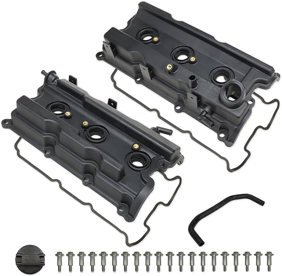MITZONE Engine Valve Cover Set with Bolts & Oil Cap & Gaskets & Spark Plug Tube Seals & P CV Cover Compatible with 2003-2008 Nissan 350Z Infiniti FX35 G35 M35 VQ35DE 3.5L Part# 13264AM600 13264AM610