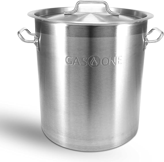 GasOne Stainless Steel Stockpot 20qt Stock Pot with Lid and Capsule Tri-Ply Bottom Heavy-Duty Cooking Pot for Beer Brewing, Soup, Seafood Boil Reinforced Rim Stainless Steel Soup Pot