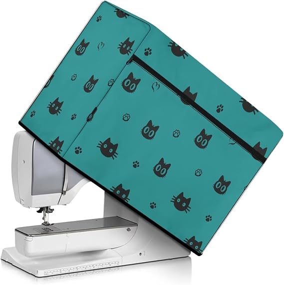 Fashion Sewing Machine Cover - Water-Resistant Dustproof Protector with Carry Handle & Zipper Access Easy to Store for Home Uses Cute Black Cat