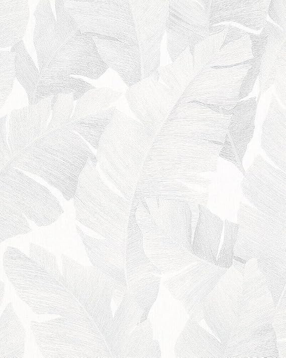 White Grey Wallpaper Nature Floral Leaves Plant Leaf for Bedroom Living Room or Kitchen Made in Germany 10,05 x 0,53m Avalon 31623