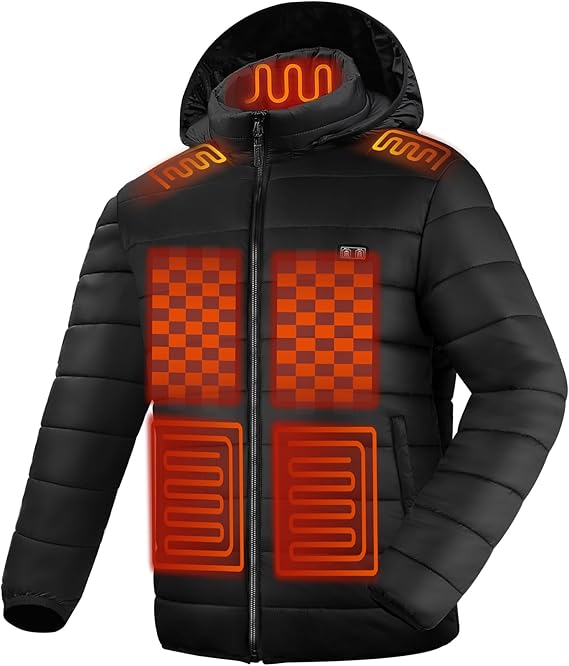 Heated Jacket for Men and Women, Black Winter Coat with Btter Pack,15 Heating Zone Heated Coat