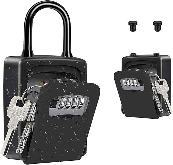 ZHEGE Lock Box, 4 Digit Combination Key Storage Lock Box for Door (Black)