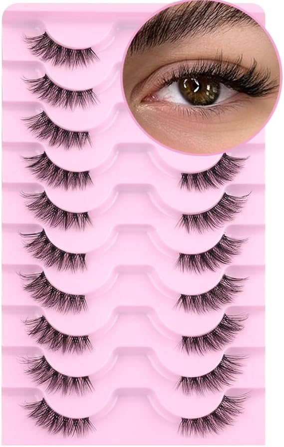 Half Lashes Natural 10 Pairs Eye Lashes Natural Look Cat Eye Multi-layers Wispy Fluffy 3D Curly False Eyelash