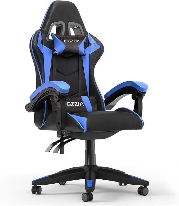 Racingreat Ergonomic Gaming Chair for Adults(Basics, Blue) | Ergonomic,Height Adjustable,Reclining,Headrest,Lumbar Support,Armrests,360°-Swive,PU Leather