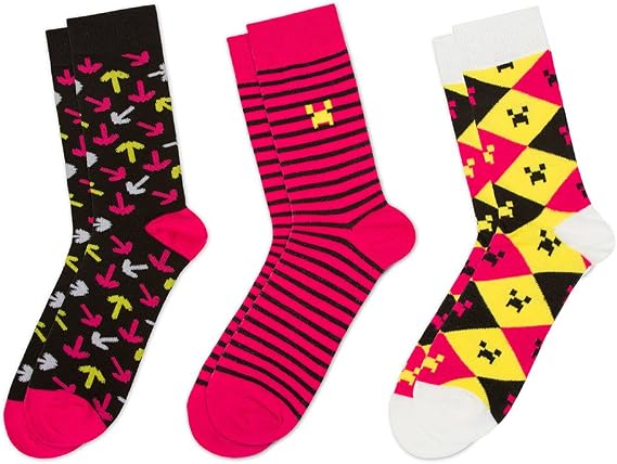Minecraft Socks 3 Pack, Pink, Large