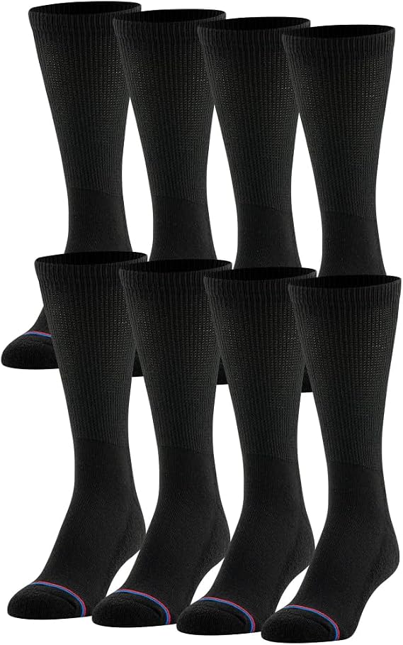 MediPEDS Men's 8 Pack Diabetic Crew Socks with Non-Binding Top