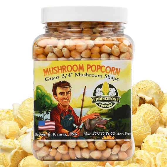 Princeton Popcorn Mushroom Kernels, 16 oz - Extra Large, Non-GMO | Old-fashioned ball-shaped mushroom corn, farmer-direct. Extra-large, gluten-free, non-GMO. Air popper or stovetop ready.