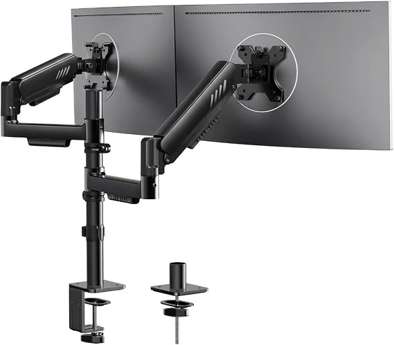ErGear Dual Monitor Stand, Stacked Monitor Mount for 13-33 Screens, Up to 19.8 lbs/Arm, Enhanced Stability with Integrated C-Clamp, Upgraded Cable Management, VESA 75x75/100x100mm, Home Office Gaming
