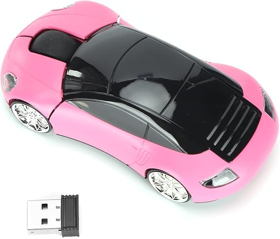 LIZEALUCKY Laptop Wireless Mouse Smart CarShaped Game Mouse Portable 2.4G Cordless Mouse with USB Receiver for Office Laptop Computer Tablet (Pink)