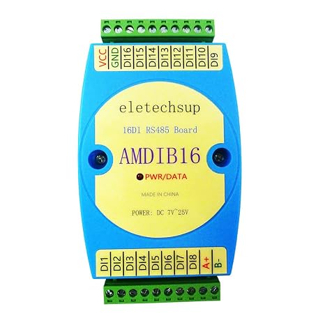 16 Channel NPN PNP Digital Input Module DC 9V 12V 24V 10A, RS485 3KV Isolated Communication MODBUS RTU PLC Expansion Board