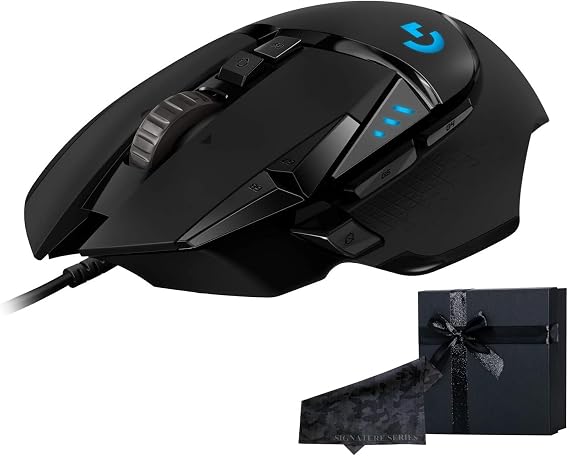 Logitech G502 Hero High-Performance Wired Gaming Mouse | Hero Sensor, 25,600 DPI, RGB Lighting, Tunable Weights, 11 Programmable Buttons, Onboard Memory, PC/Mac | Signature Series Gift Bundle