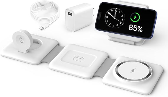 Charging Station for Apple Multiple Devices - 3 in 1 Foldable Magnetic Wireless Charger Dock - Travel Charging Pad for iPhone 17 16 15 14 13 12 Pro Max Plus Watch & Airpods
