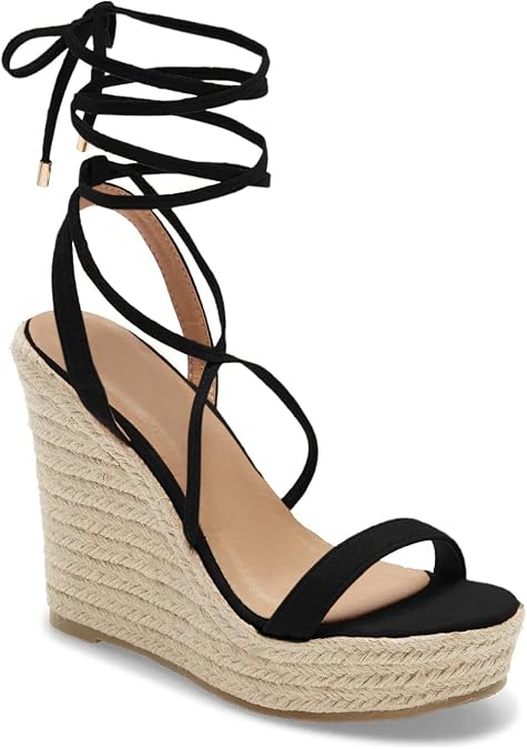 Coutgo Women's Espadrille Wedges Lace Up Platform Ankle Cross Strap Slingback Summer Dress Sandals