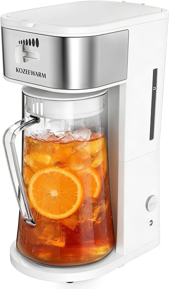 Ice Tea Maker, 3QT Large Glass Pitcher, Fast 10-Min Brewing, Adjustable Extraction Speed, Electric Iced & Hot Tea Maker with Auto-Off & Manual Reset, for Loose Tea, Coffee, Fruit Infusion-White