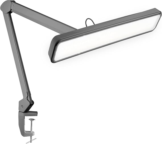 Neatfi XL 2,500 Lumens 30W LED Task Lamp for Manicure Table, Crafts, Workbench, Office 22 Wide Shade Desk Light | Eye-Caring 6500K | 4-Level Brightness (Silver, Non-CCT with Clamp)