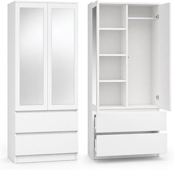 WHATSIZE ENTERPRISE Wardrobe 2 Doors, Drawers with Mirror Bedroom Furniture