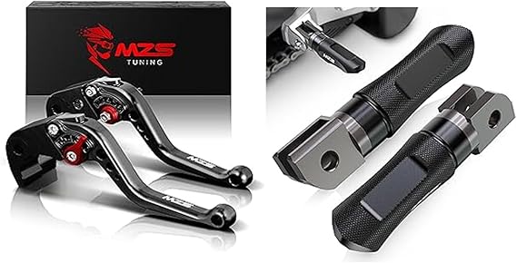 MZS Black Motorcycle Brake Clutch Levers + Motorcycle Front Foot Pegs Compatible with MT07 MT-07 14-24 / MT09 MT-09 15-20