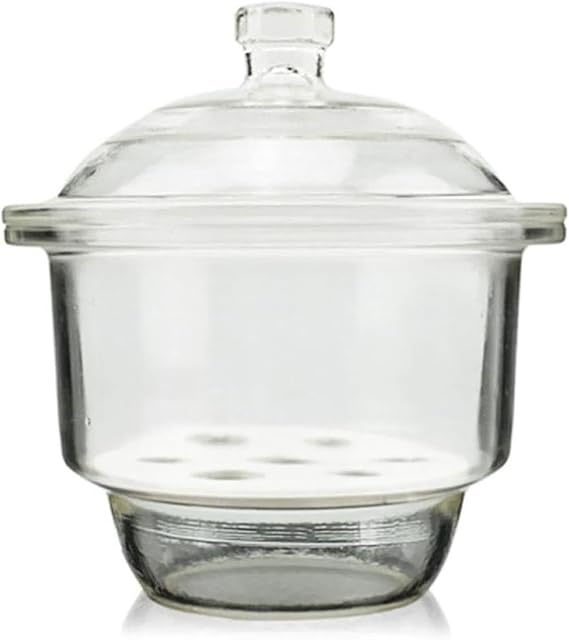 Laboratory Drying Equipment, Glass Desiccator with White Polypropylene Bottom 9.4 Inch Porcelain Plate Vacuum Jar Plastic Polycarbonate for Laboratory Research,150mm
