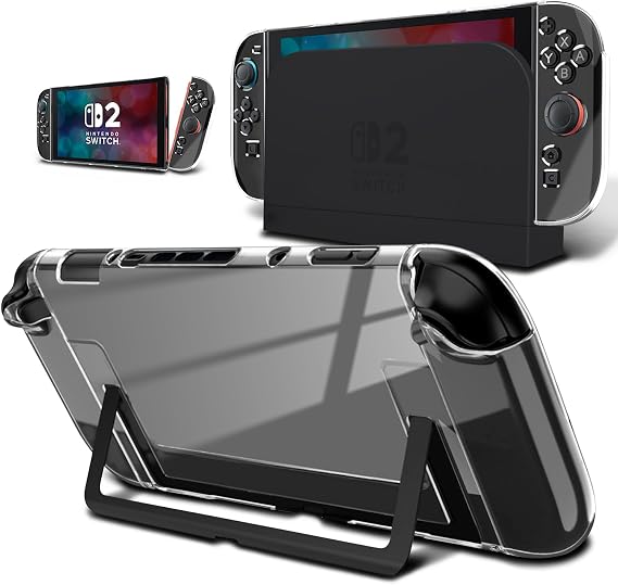 Protective Case for Nintendo Switch 2 2025, Slim Fit Dockable PC Cover with Detachable TPU Joy-Con Grips, Anti-Scratch and Shock-Absorption (Clear)