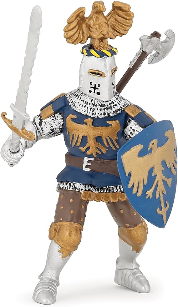 Realistic Blue Knight with Crest Figurine, Fantasy Collection, Kids Ages 3+ | Creative play in the world of chivalry | hand-painted | a lovely piece to proudly display | gift idea for girls and boys