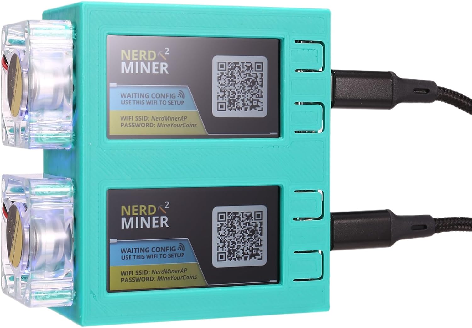 NerdMiner V2 Miner 782 Dual Screen BTC Solo Lottery Miner with Bitcoin Nerd Miner Luminous Fan, B