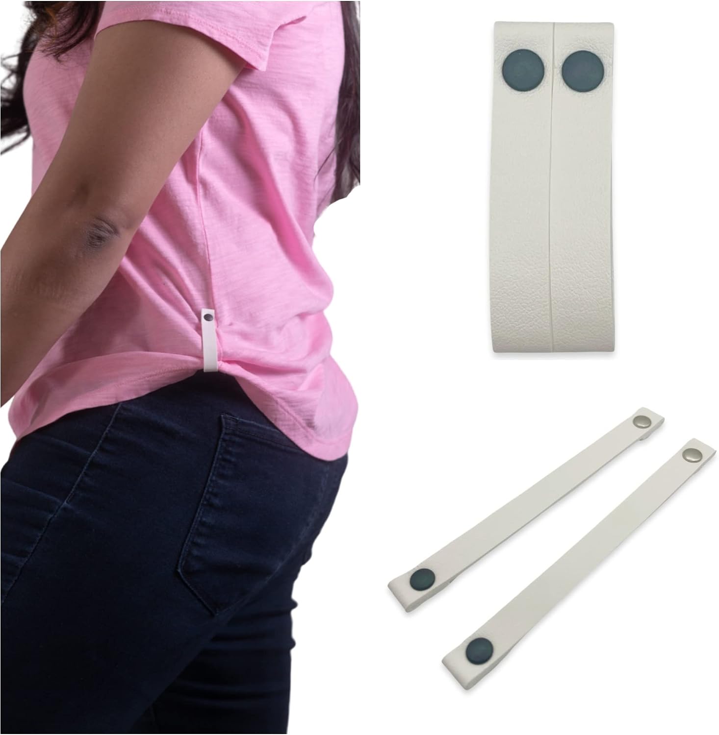White with Black & Silver Rivets, T-Shirt Clips, Cinch Clip, Magnetic Clothing Clip, 1 Pair 2 Clips