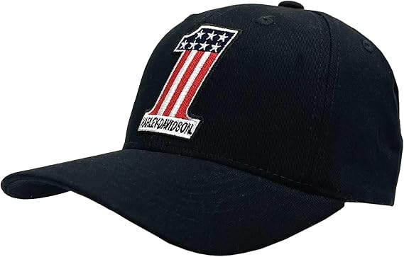 Harley-Davidson Men's #1 Embroidered RWB One Stretch Fit Baseball Cap, Black