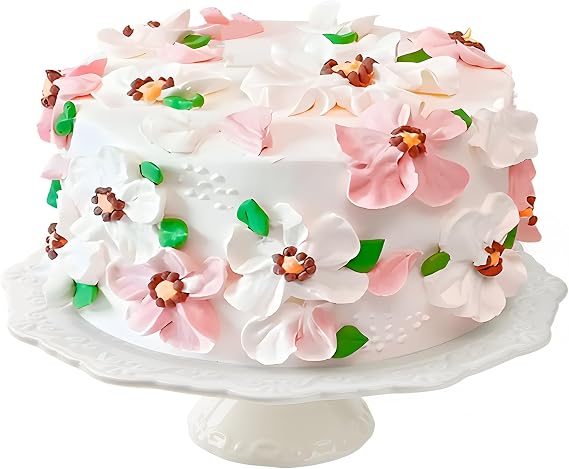 YBCPACK 10 Inch Round Ceramic Cake Stand, Decorative White Cupcake Stand, Floral Embossed Porcelain Dessert Stands for Afternoon Tea, Wedding, Birthday Party, Baby Shower