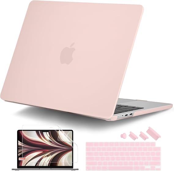 DONGKE Compatible with MacBook Air 13 inch Case M5 M4 M3 M2 2026 2025 2024-2022 A3449 A3240 A3113 A2681, Plastic Hard Shell & Keyboard Cover for MacBook Air 13.6 inch, Matte Chalk Pink