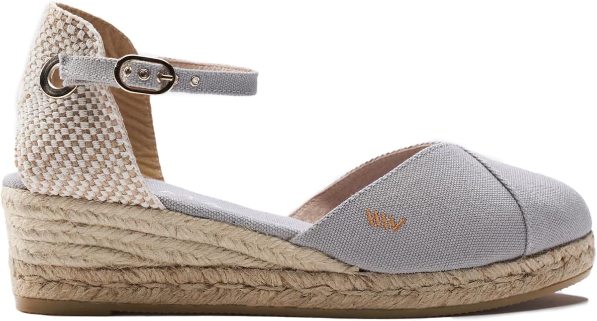 Viscata Pubol Espadrille Canvas Low Wedges with Ankle Strap Spain Handmade 2 Heel Women's Sandals with Breathable Organic Cotton Canvas and 100% Natural Jute for all Occasions: Casual, Work, Party