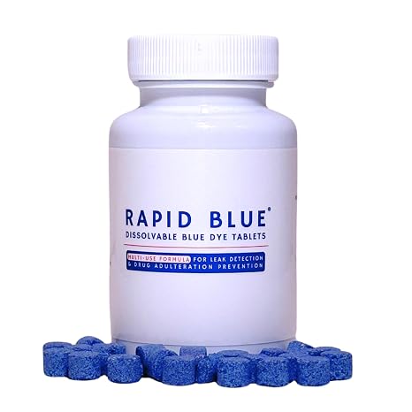 Dissolvable Blue Dye Tablets for Toilet Leak Detection & Adulteration Detection, Multi-Use - 100 Tablets Per Bottle